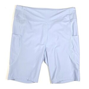 Baleaf‎ High Rise Lined Bike Shorts 2XL 8.5" Light Blue Pockets Gym Yoga Workout